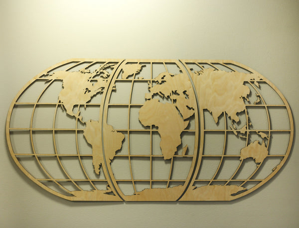 World Map Art -Huge Wood Globe Wall Hanging - Office Art - Library